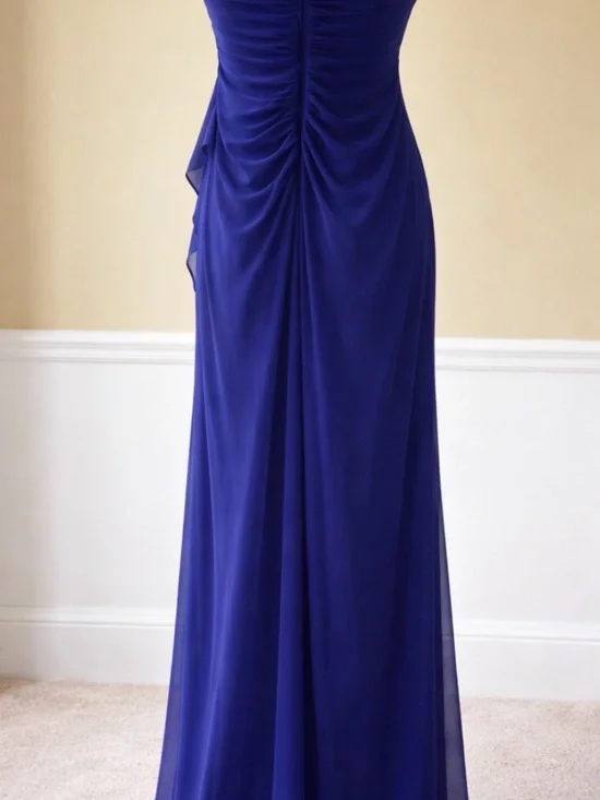 Xscape Royal Blue Beaded beaded neckline draped waist Maxi Gown SZ8 - Picture 2 of 10